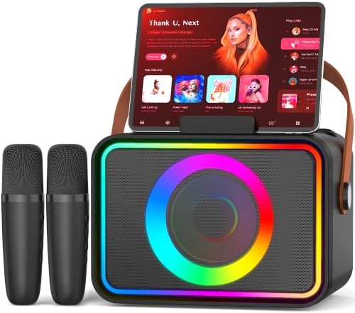 Karaoke Machine for Kids Adults,Portable Bluetooth Speaker with 2 Wireless Microphone with LED Lights, Karaoke Microphone with PA System Supports USB/TF/AUX,Gift for Party (Black)