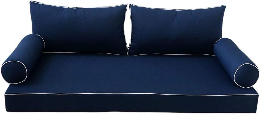 Prolinemax Style 2 - Mattress & Pillow Bolster Cushion for Outdoor Indoor Daybed Porch Swing Bed Contrast Pipe Crib Size AD101 | Covers ONLY |