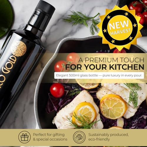 Morocco Gold New Harvest Olive Oil Extra Virgin - Polyphenol Rich 606mg/kg - Cold Pressed Olive Oil - Pure & 100% Natural with up to 4 Years Shelf-life - Fresh Harvest EVOO - (500ml (Pack of 1))