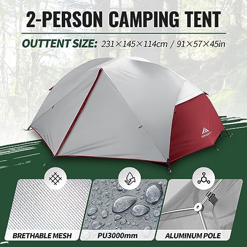 Forceatt Tent for 2 and 3 Person is Waterproof and Windproof, Camping Tent for 3 to 4 Seasons