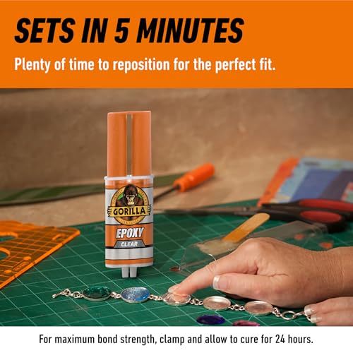 Gorilla 2 Part Epoxy, Incredibly Strong Bonding, 5 Minute Set, 0.85 oz | Water Resistant, Bonds Uneven or Vertical Surfaces, Easy-to-Use Syringe