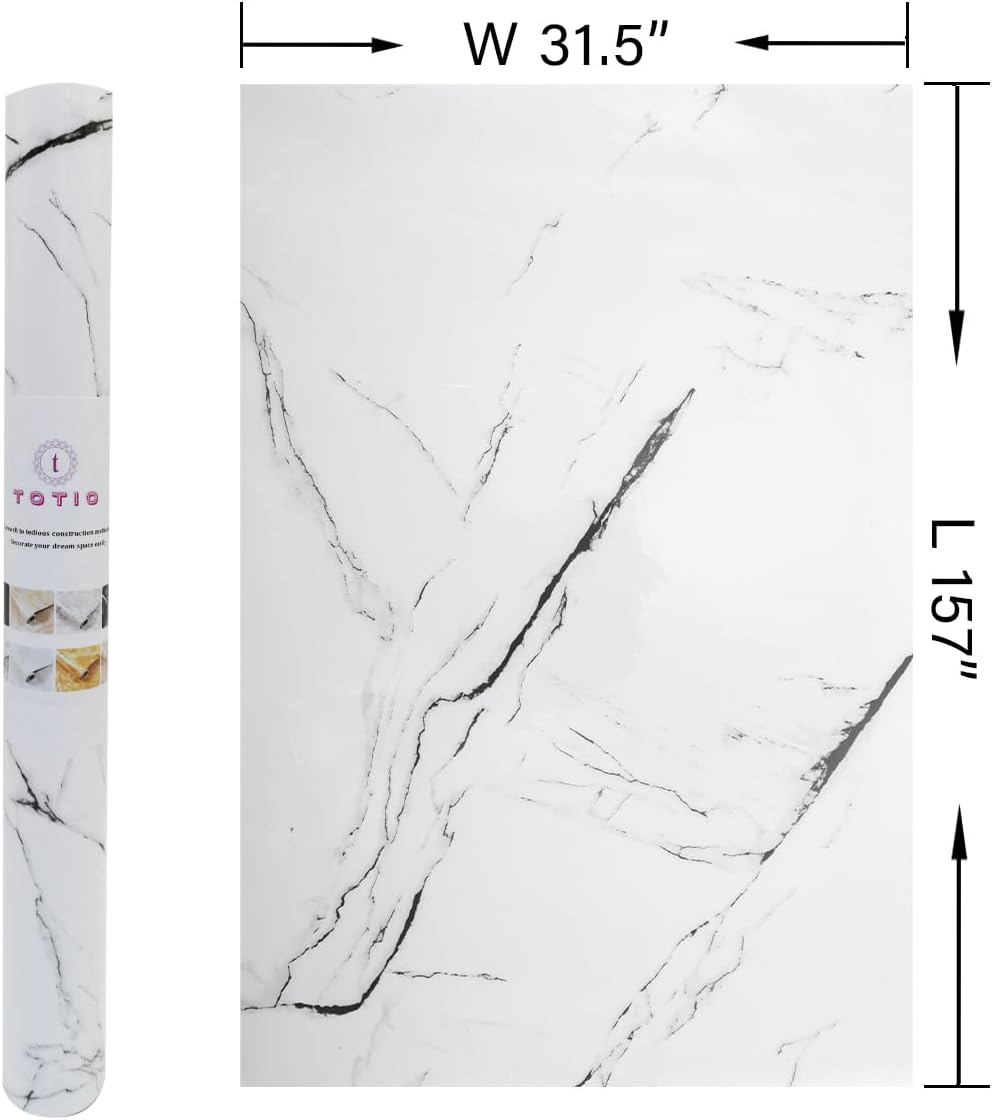 48x197inch Extra Wide Black White Marble Wallpaper Peel Stick Glossy Thick Waterproof Furniture Sticker Granite Look Contact Paper DIY Wall Sticker Self-adhesive Countertop Vinyl Wrap for Kitchen