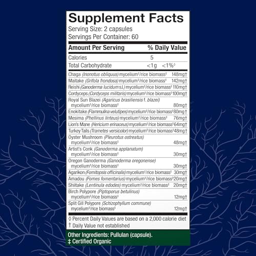 Host Defense MyCommunity Capsules - 17 Species Blend Mushroom Supplement for Immune Support - Herbal Aid with Lion's Mane, Reishi. Chaga, Cordyceps, Turkey Tail & More - 120 Capsules
