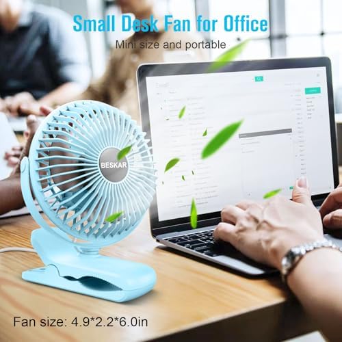 BESKAR USB Clip on Fan, Portable Small Desk Fan with Cord Powered