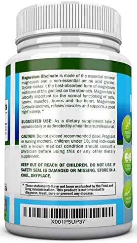 Magnesium Glycinate - 1600 mg - 180 Vegan Capsules - Maximum Absorption - Chelate Vegan Supplement - High Bioavailability - Great for Heart Health