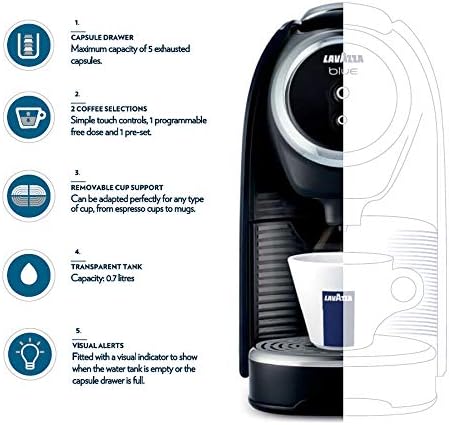 Lavazza BLUE Classy Mini Single Serve Espresso Coffee Machine LB 300, 5.3" x 13" x 10.2" 2 Coffee selections: simple touch controls
