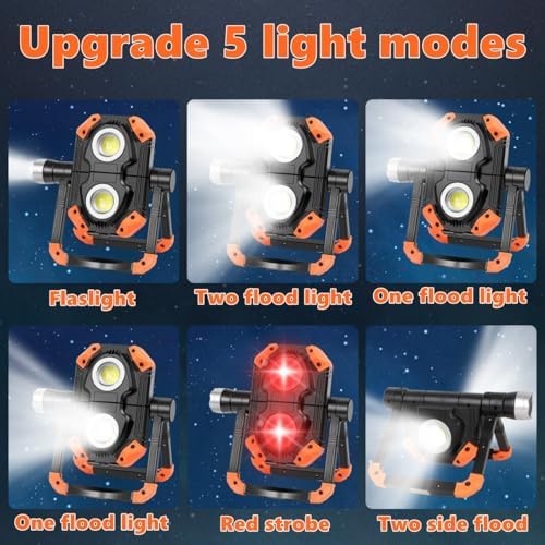 Sunzone LED Work Light, Rechargeable Work Lights with Magnetic Base, 2 Pack