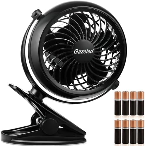Gazeled Clip on Fan Battery Operated, 360° Rotation, with 8 Free AA Batteries, Quiet USB or Battery Operated Fan
