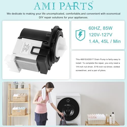 4681EA2001T Washer Drain Pump Assembly Fit for Kenmore/LG Washing Machine wm3670hwa wm3270cw wm2101hw wm3770hva wm3431hs - Replace AP5328388