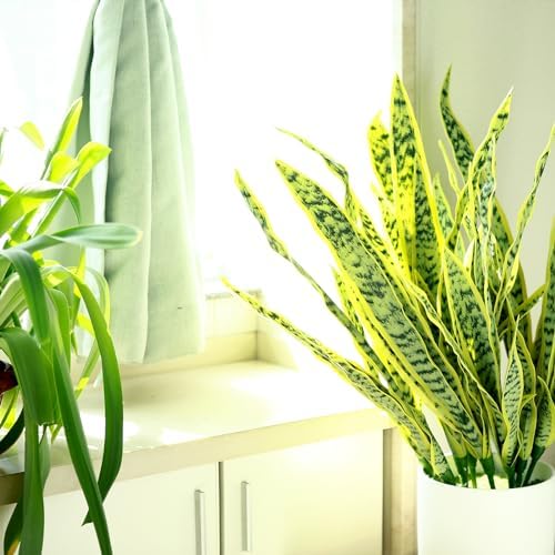 summer flower 23in Snake Plant Artificial Leaf Set 21pcs Faux Sansevieria Plant Leaves Tall Fake Snake Greenery Outdoor 4 Sizes for Indoor Home