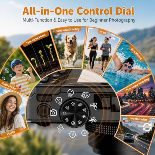 4K Digital Camera for Photography, 64MP Vlogging Camera for YouTube with 3" 180° Flip Screen, WiFi Compact Camera with 18X Digital Zoom, Comes with 32GB Micro SD Card & 2 Batteries, Black