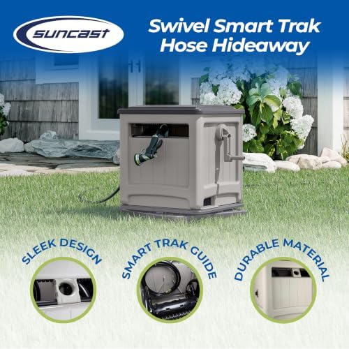 Suncast 225 ft. Swivel Hideaway Hose Reel with Hose Guide and Crank Handle, Mocha/Taupe