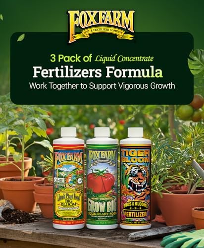 FoxFarm Soil Liquid Trio Pack - Big Bloom, Grow Big, Tiger Bloom Fertilizers Supports Vigorous Plant Growth, Bud Development & Abundant Fruit - Complete Liquid Plant Food Set - 3 Pint Bottles