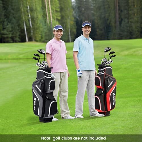 ULTIMATE Golf Cart Bag with 14-Way Top Dividers, Golf Club Bag w/ 9 Pockets incl. Cooler Bag, Rain Hood/Dust Cover, Detachable Shoulder Strap & Carry Handles, Lightweight for Men & Women