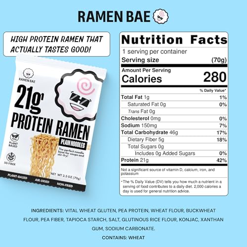 Ramen Bae Original Stir Fry Protein Noodles - 28g Protein, Garlic Soy | Air Dried Not Fried, Plant Based, Vegan Protein Noodles - Lower Carb & Fat - Savory & Bold with Hint of Spice (Pack of 6)