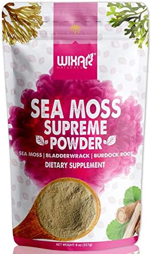 Wixar Wildcrafted Sea Moss Powder – (8 Ounces) – Natural Irish Sea Moss and Bladderwrack with Burdock Powder - Thyroid Support, Healthy Skin