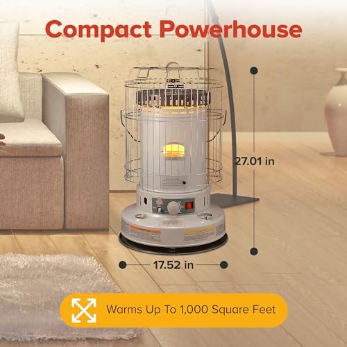 Comfort Glow Indoor Kerosene Convection Heater, 23, 800 BTUs, Grey - KW-24J | Heater for Winter Emergencies, 360 Degree Heating Radius, Heats up to 1
