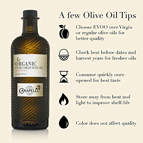Carapelli - Organic Extra Virgin Olive Oil: Cold-Pressed Organic EVOO – 33.8 Fluid Ounces (1 Liter)
