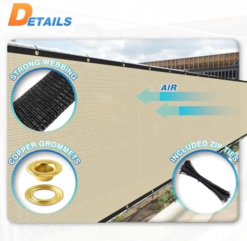 TANG 6' x 16' Privacy Fence Screen Beige Shade Cloth with Grommets, Chain Link Fence Panels Outdoor Mesh Fabric Fencing, Balcony Windscreen Cover