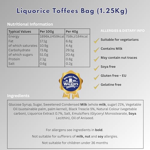 Walkers' Nonsuch Liquorice Toffees | with Condensed Milk & Black Treacle | Imported from the UK | Traditional British Candy | Old Fashioned Licorice Toffee | 44.09 Oz (1.25kg)