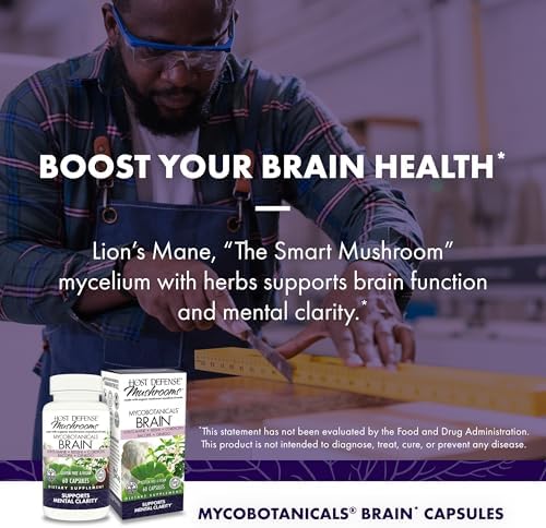 Host Defense MycoBotanicals Brain* Capsules - Brain Support Supplement with Lion's Mane, Reishi & Cordyceps Mushroom - Herbal Supplement for Memory & Focus Support - 60 Capsules