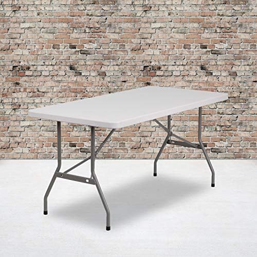 EMMA + OLIVER 5-Foot Granite White Plastic Folding Table | Lightweight, Easy Storage, Event and Banquet Table