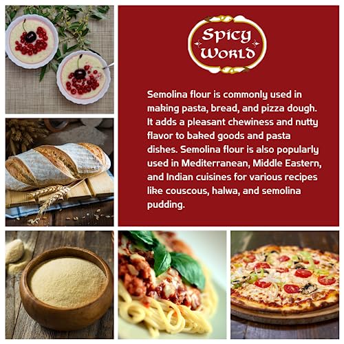 Spicy World Semolina Flour 3 LB (48 Ounce) | USA Grown Semolina for Pizza, for Pasta, and Bread Making | Fine Ground, Bulk Yellow Durum Semola Flour for Pizza Peel