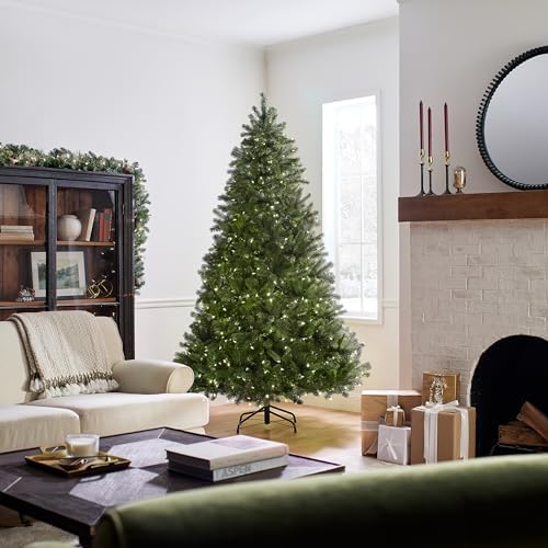 National Tree Company Pre-Lit 'Feel Real' Artificial Full Downswept Christmas Tree, Green, Douglas Fir, Dual Color LED Lights
