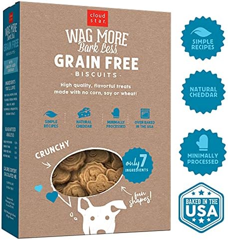 Cloud Star Wag More Bark Less - Dog Treats - Crunchy Biscuits - Grain Free Cheddar Cheese - 14 oz Box