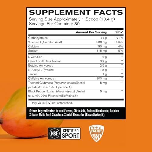BARE PERFORMANCE NUTRITION BPN Flight Pre Workout, Supports Energy and Mental Focus, Improved Endurance & Muscle Pumps with CarnoSyn® Beta Alanine