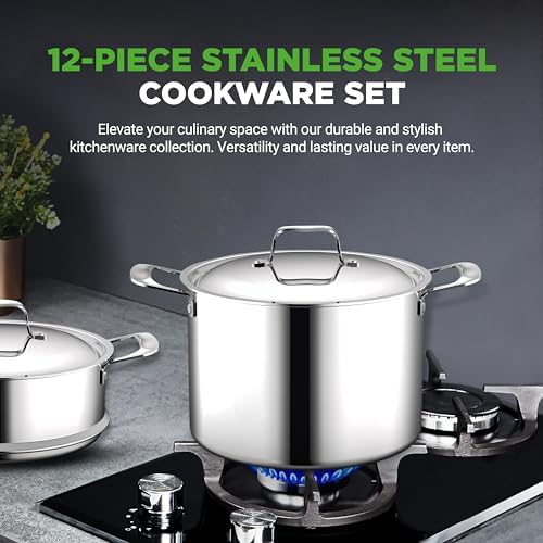 NutriChef Professional 12-Piece Nonstick Cookware - PFOA/PFOS-Free, Heat Resistant Lacquer, Elegant Design, Multi-Sized Pots and Pans, Teal/Gray/Green