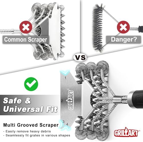 Grill Brush and Scraper Bristle Free – Safe BBQ Brush for Grill – 18'' Stainless Grill Grate Cleaner - Safe Grill Accessories for