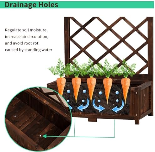 Anraja Raised Garden Bed with Trellis Wooden Flower Standing Planter Box Outdoor Wood Lattice Panels Privacy Screen for Climbing Plant Planting