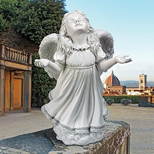 Design Toscano In Grace Girl Child Angel Memorial Indoor/Outdoor Garden Statue, 14 inches wide, 24 inches tall, Cast Stone Resin, Antique Stone Finish