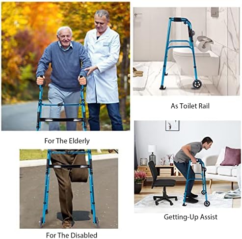 Goplus Walkers for Seniors, Foldable Standard Walker with 5’’ Wheels and Removable Padded Armrests 220lbs, Lightweight Walking Mobility Aid