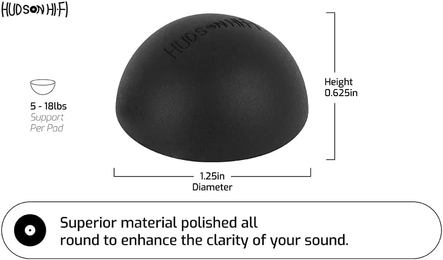 Hudson Hi-Fi Speaker Isolation Feet (4-Pack, 1") – Adhesive Silicone Anti-Vibration Pads for Speakers, Turntables, Subwoofers & Amplifiers, Supports 5-18 lbs Per Pad