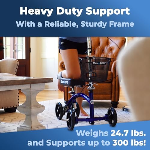 KneeRover Deluxe KneeCycle Steerable Knee Walker, Blue | Heavy Duty Knee Walker For Foot Surgery, Broken Ankle Foot Injuries, Leg Recovery Scooter
