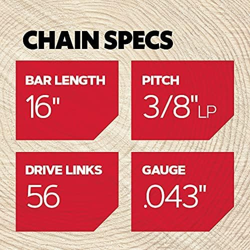 Oregon Chainsaw Chain for 16" Bar, 3/8" LP, .043" Gauge, 56 Drive Links | Low-Kickback Replacement Saw Chain, Fits Greenworks, Makita, Ego