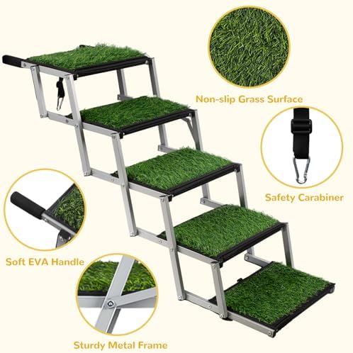 Foldable Dog Stairs for Car,17" Extra Wide Pet Ramp for Large Dog,6 Steps | 17" Extra Wide 200LBS Capacity Lightweight Portable Reinforced Pet Ramp for SUV Truck High Bed
