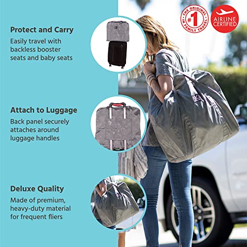 J.L. Childress Go-Go Travel Bag for Kids Backless Booster Seat - Compact Carrier for Airplane & Air Travel, For Toddler Backless Booster Car Seats, Fits Compact Strollers like GB Pocket - Deluxe, Grey