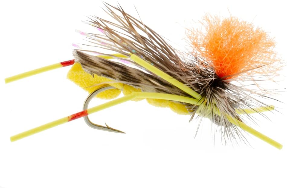 The Fly Fishing Place High Visibility Feth Grasshopper Dry Fly Collection Trout Fly Assortment - 1 Dozen Flies