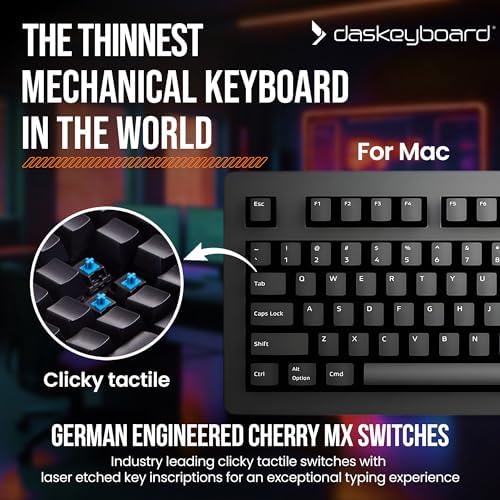 Das Keyboard 4 Professional for Mac Wired Mechanical Keyboard, Cherry MX Blue Mechanical Switches, 2-Port USB 3.0 Hub, Volume Knob, Aluminum Top (104 Keys, Black)