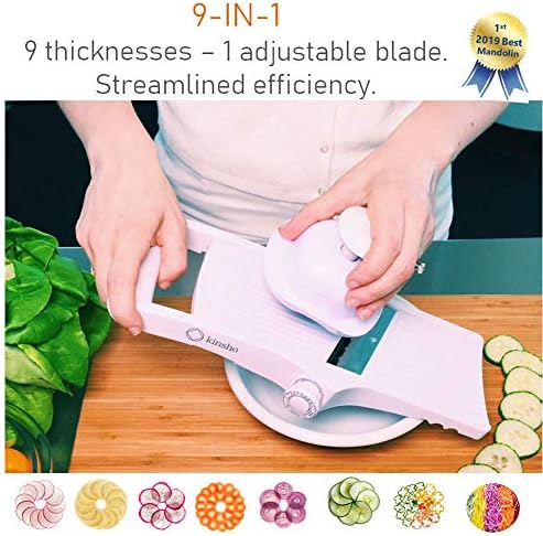 Mandolin Slicer Adjustable Mandoline | Best Hand-Held Cutter for Vegetable Potato Zucchini Food | Professional Steel Blade - Safe Finger Guard
