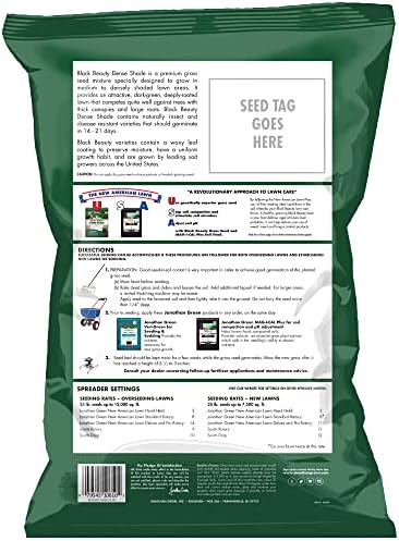 Jonathan Green (10610) Black Beauty Dense Shade Grass Seed - Cool Season Lawn Seed (25 lb) | Grows Well in Medium to Densely Shaded Areas