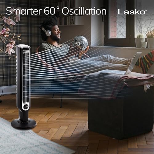 Lasko Oscillating Tower Fan with Remote Control - 36" - 2510 - White | Timer, Quiet Standing Fan for Bedroom, Office, and Home, 3 Speeds, Powerful Cooling Air