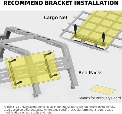 Recovery Board Mount Kit, Universal Bracket for Traction Tracks, Adjustable DIY Lockable Pin Set for Roof Rack, Crossbar & Cargo Basket