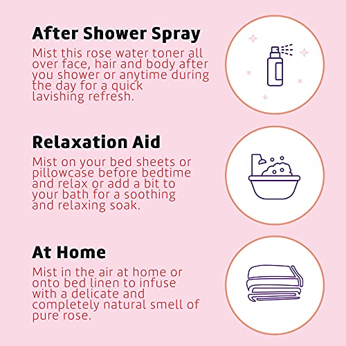 De La Cruz Rose Water Body & Hair Mist, 8 fl. oz Spray (236 mL) | Rose Water Spray, With Rose Flower Extract, Face, Hair & Body Mist, Home Mist, Alcohol Free, Refreshing & Soothing