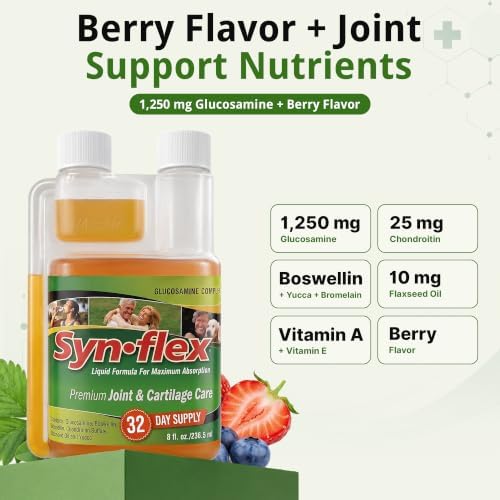 Synflex Joint Support Supplement 32-Day Supply 8oz | Liquid Glucosamine 1500mg & Chondroitin | HSA/FSA High Concentration Orange Flavor with White Willow Bark, Manganese & Boswellia for Men & Women