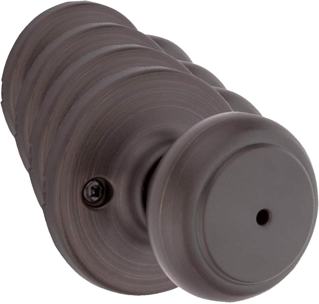 Kwikset Cove Interior Privacy Door Knob with Lock, Door Handle For Bathroom and Bedroom, Satin Nickel Keyless Turn Lock Doorknob, with Microban Protection
