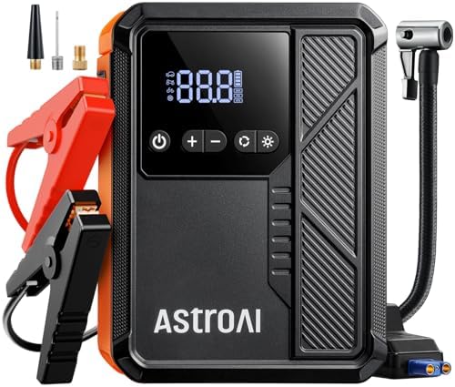 AstroAI S8 Air Jump Starter with Air Compressor, 3000A Peak Car Battery Jump Starter Portable (9.0 Gas/6.5L Diesel) with 150PSI Cordless Auto-Shutoff Tire Inflator, 12V Battery Charger Booster(Orange)